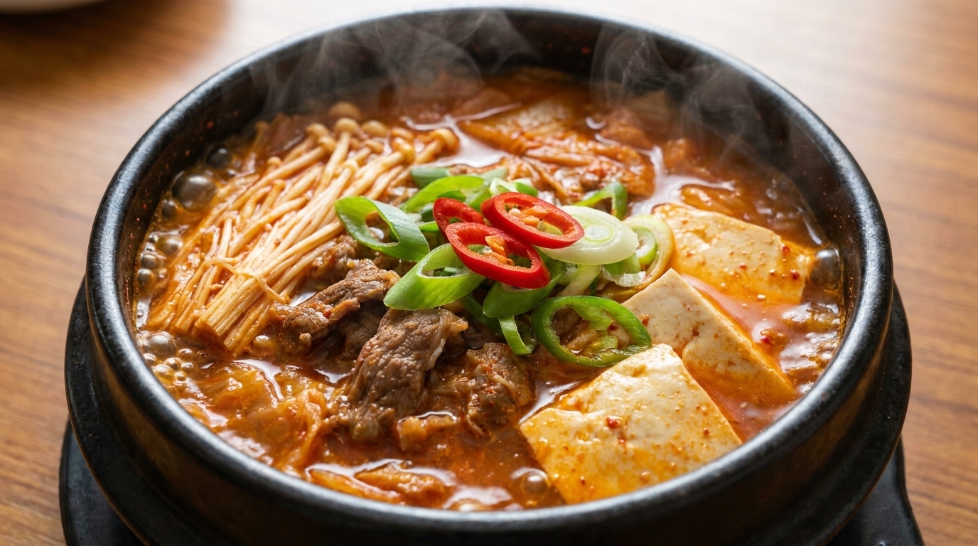 Kimchi Jjigae: Stufato piccante di manzo e tofu