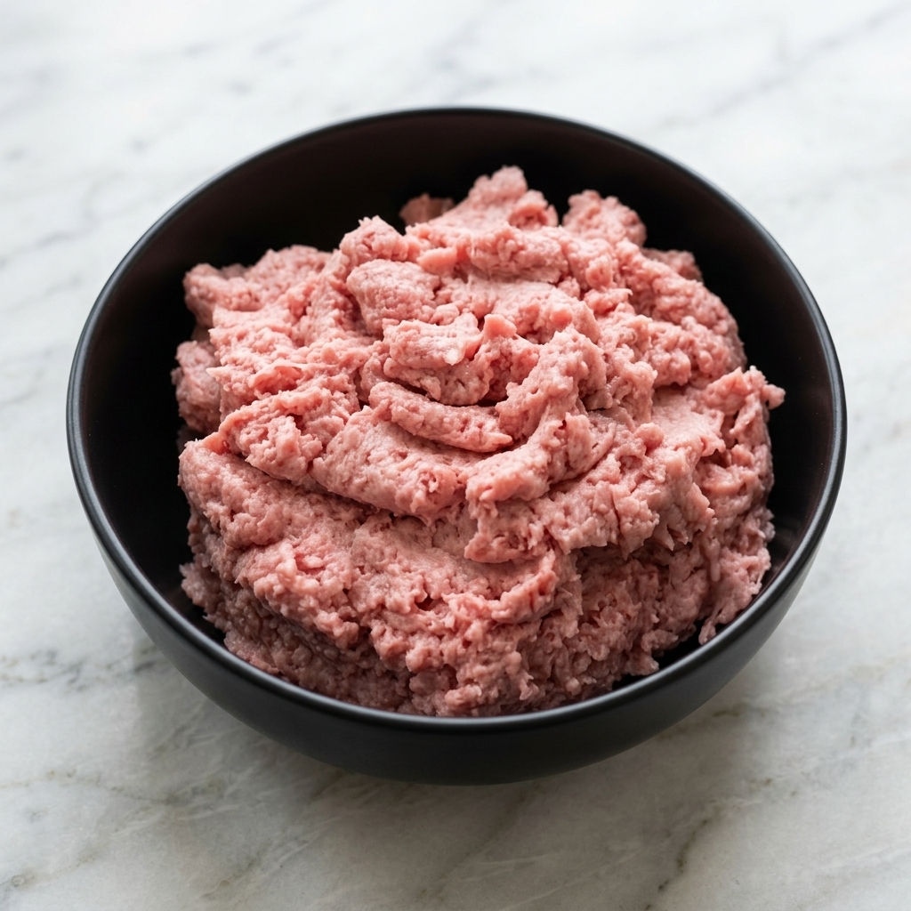 Tacchino macinato condito e mescolato in una ciotola nera.