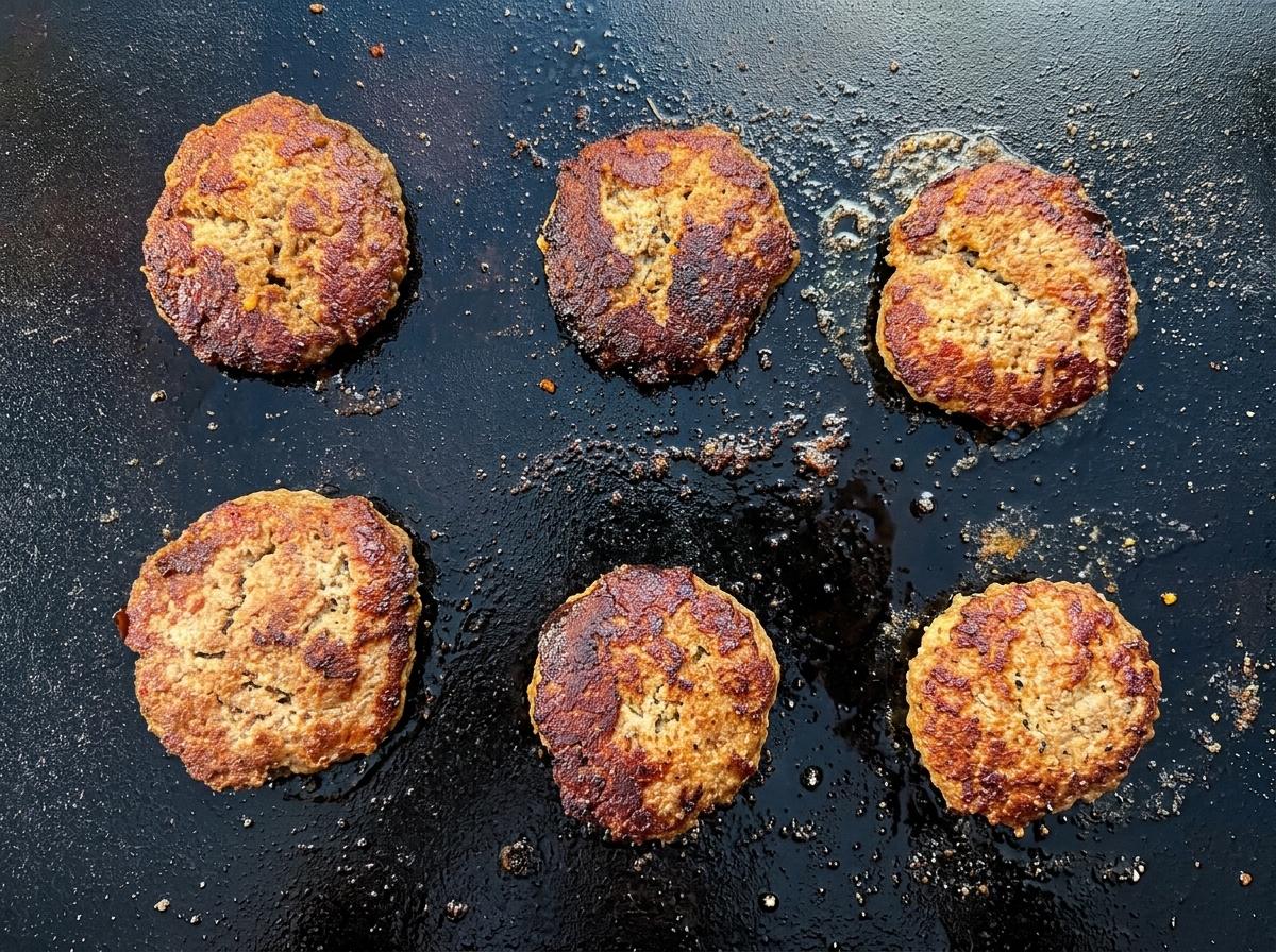 Panini per slider che tostano sulla piastra accanto alle polpette.