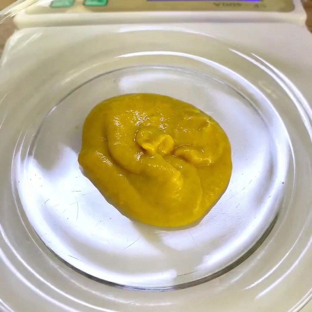Un cucchiaio di yogurt naturale denso aggiunto alla salsa di senape nella ciotola.