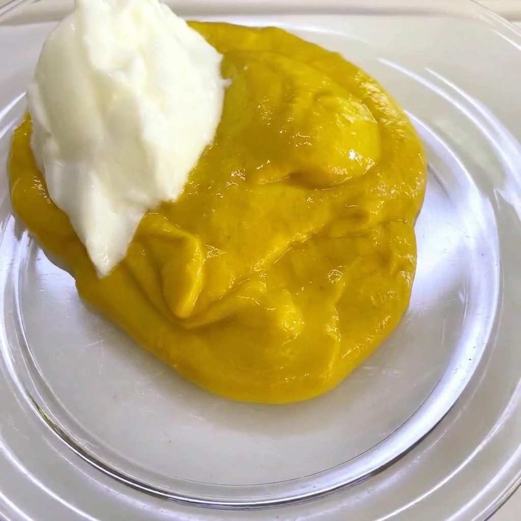 Condimento cremoso per insalata versato nella ciotola con la miscela di senape e yogurt.