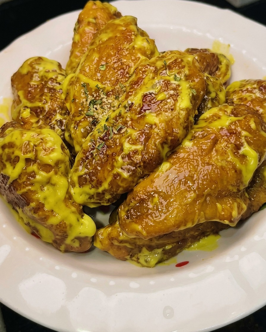 Ali di pollo completamente ricoperte da una pastella densa e liscia.