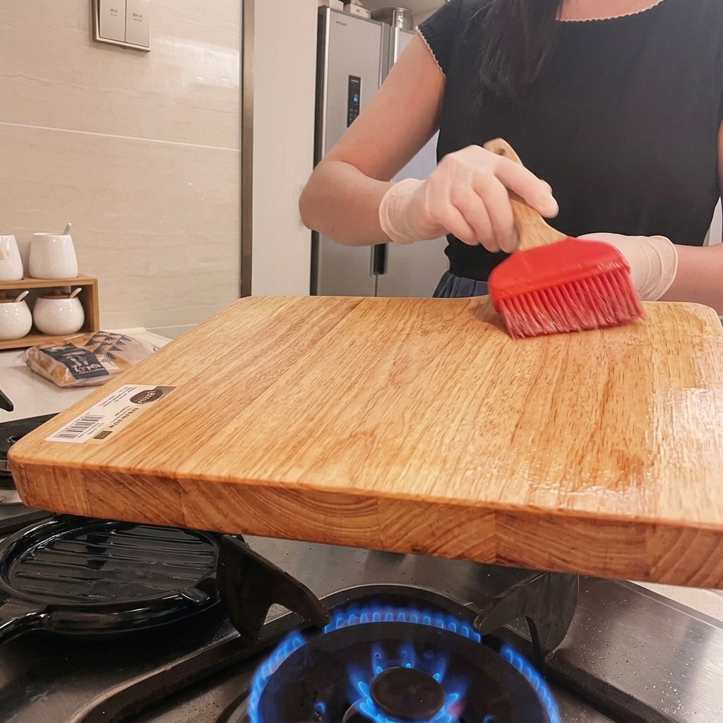 Metà del pane per hamburger tostate in una padella asciutta fino a doratura.