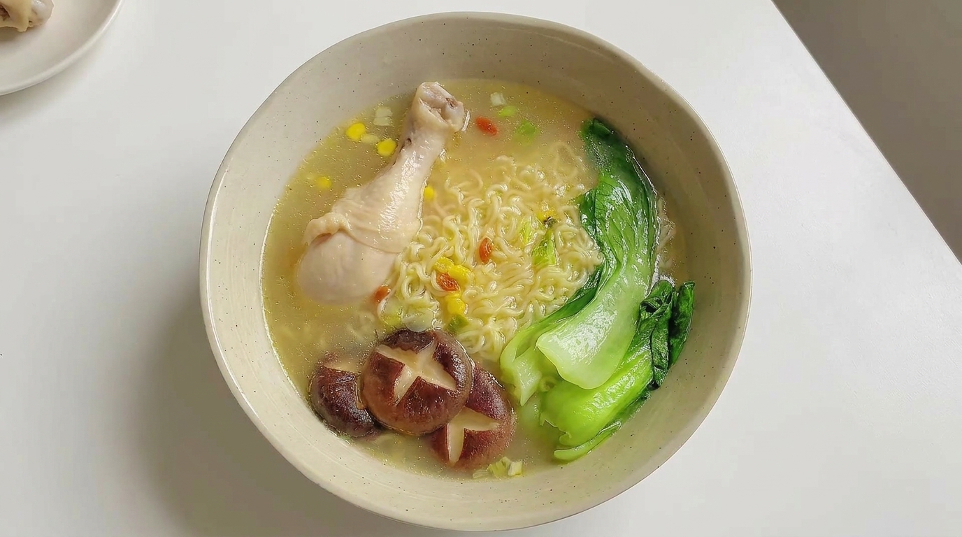 Ramen di Pollo Gourmet con Shiitake e Bok Choy