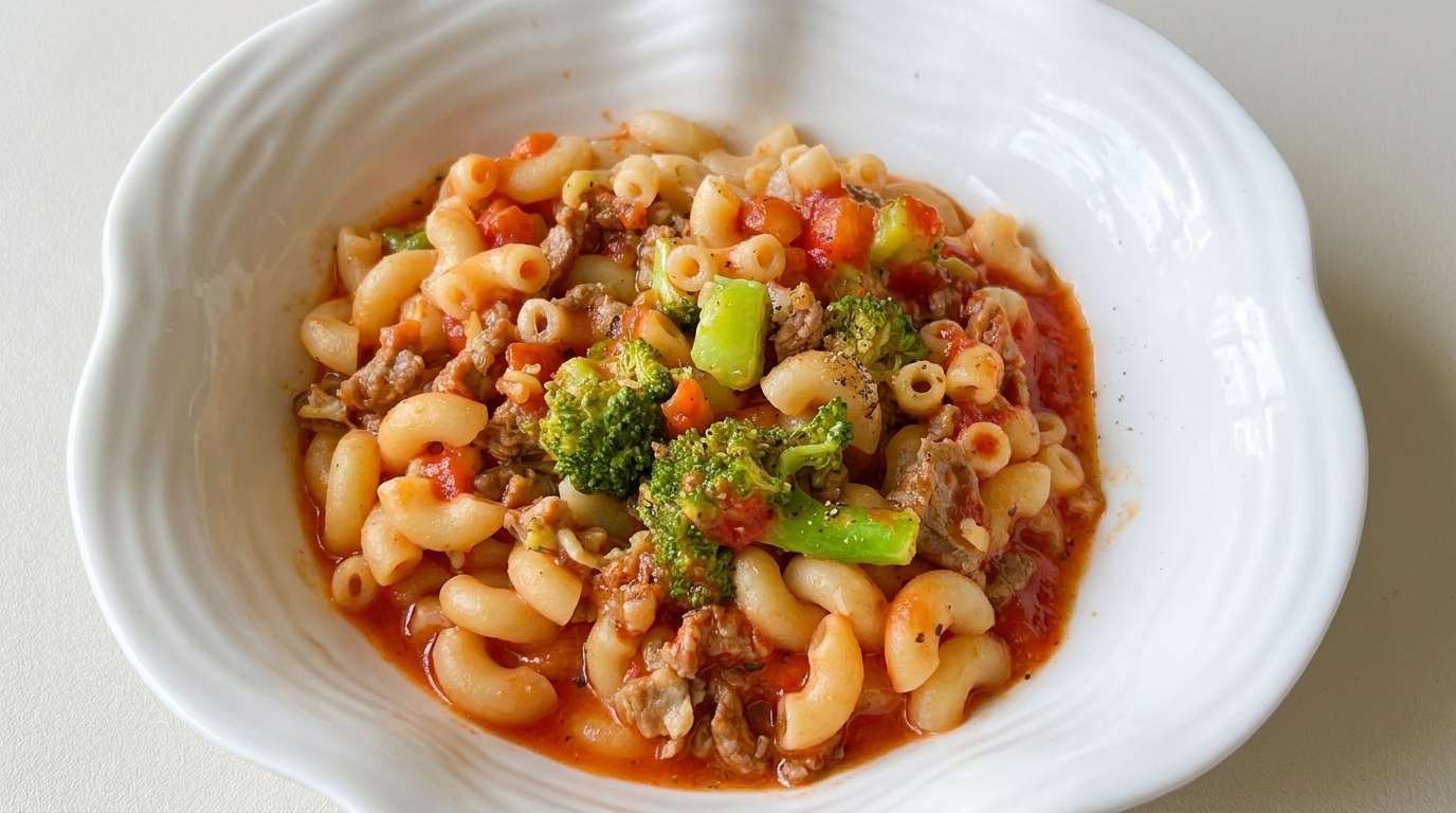 Maccheroni con Carne e Broccoli al Pomodoro