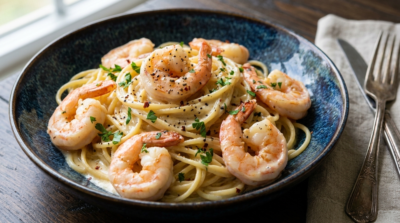 Pasta Cremosa ai Gamberi e Aglio