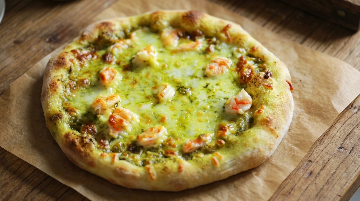 Pizza con Pesto e Gamberi
