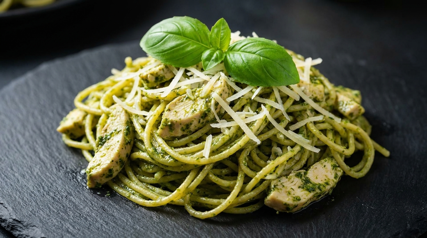 Spaghetti al Pesto con Pollo