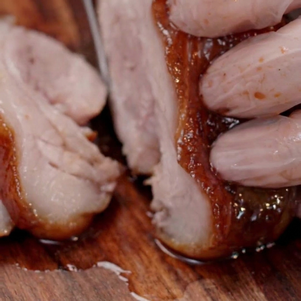 Pancetta di maiale arrotolata e legata con spago.