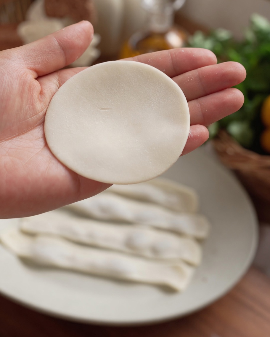 Primo piano di una mano che applica acqua sul bordo di un foglio per ravioli.