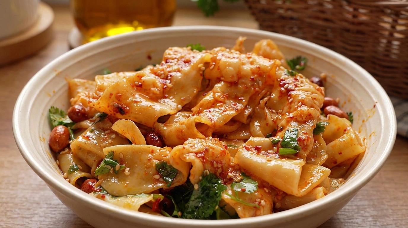 Tagliatelle di pasta gamberi e pasta di gamberi piccanti