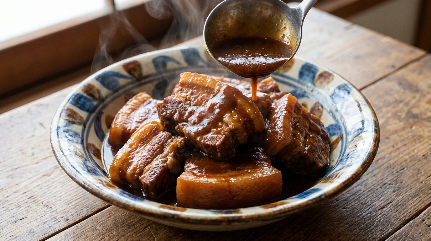 Pancetta di maiale brasata al miso (Buta no Kakuni)