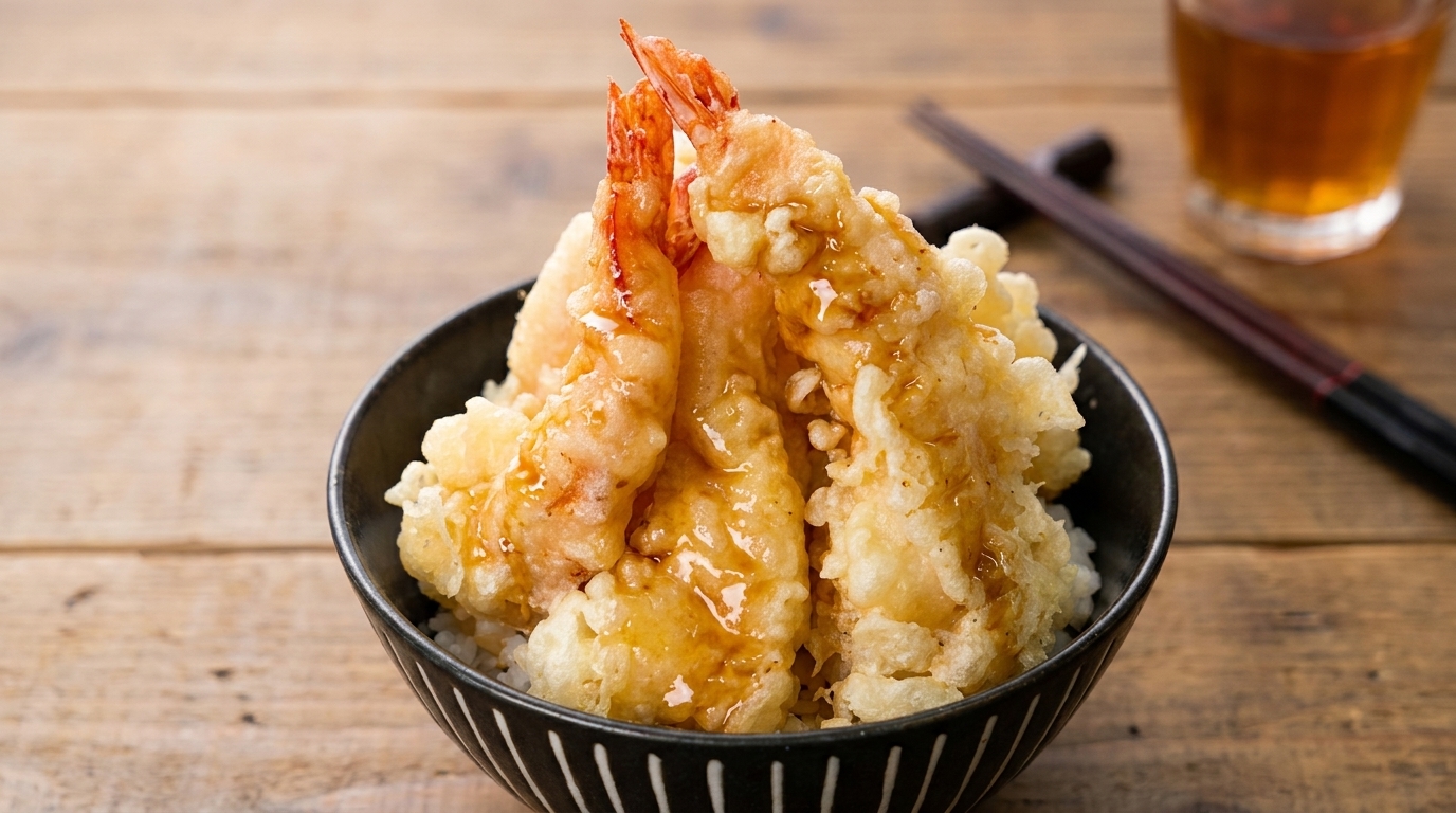 Autentico Donburi con Tempura di Gamberi (Tendon)