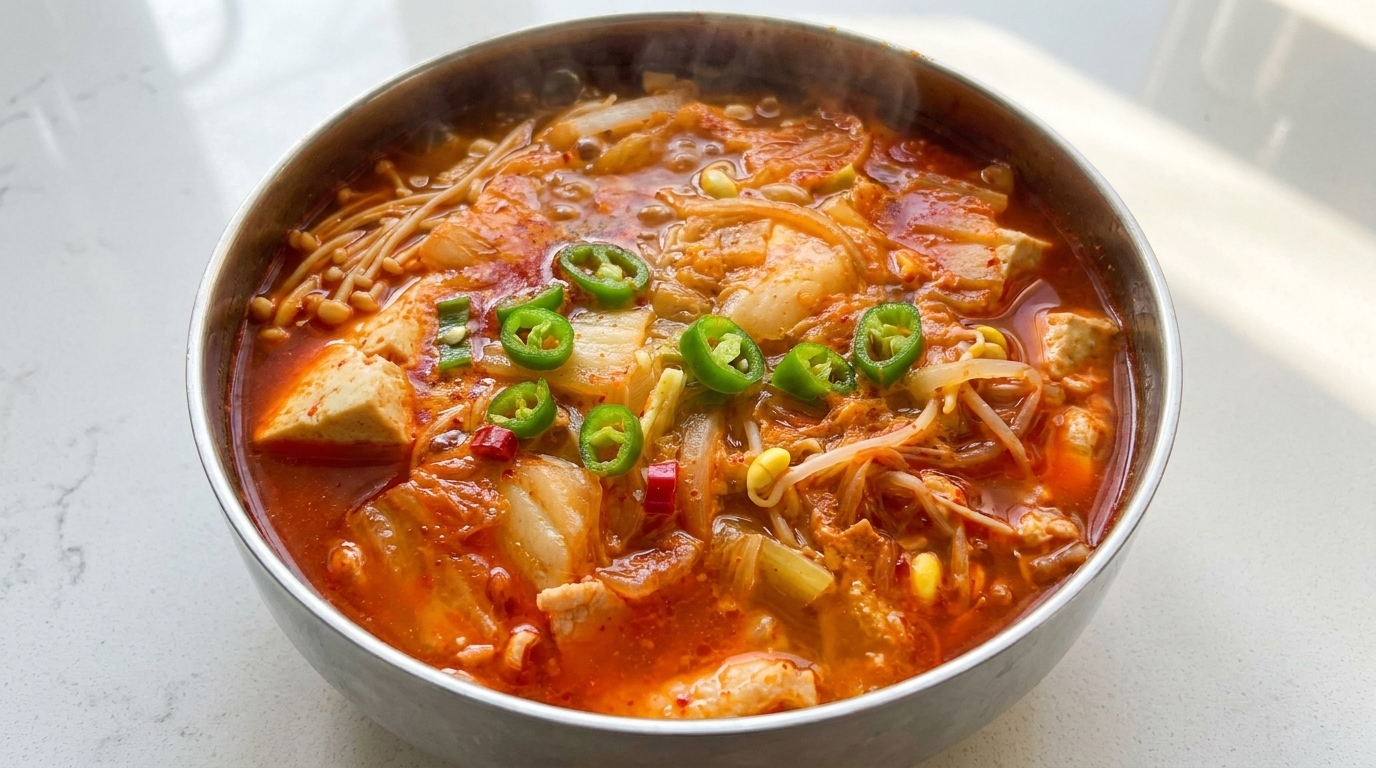 Zuppa di Kimchi e Tofu Piccante e Aspra
