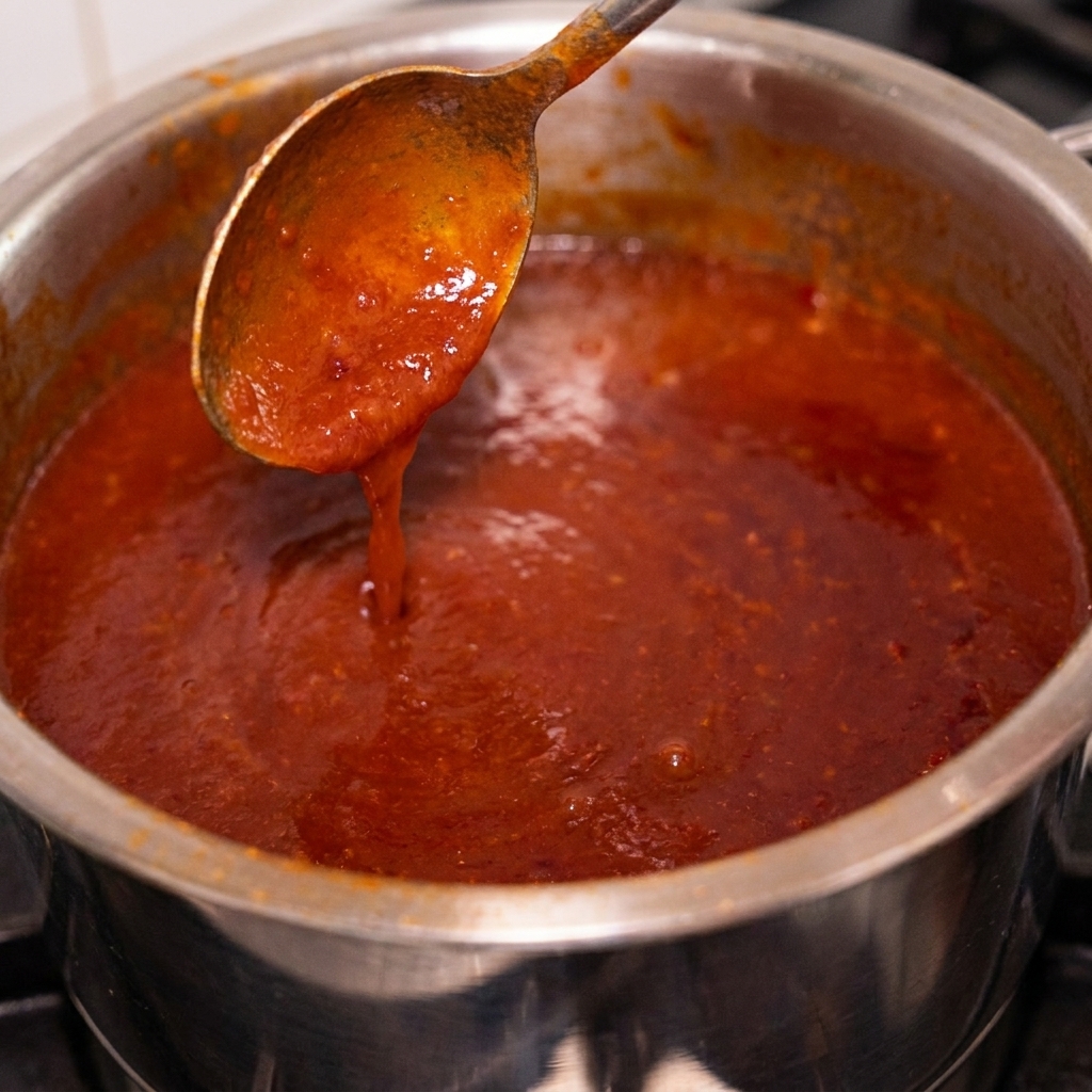 Una polpetta di carne speziata che viene scottata in una padella calda, mostrando una crosticina ben rosolata.