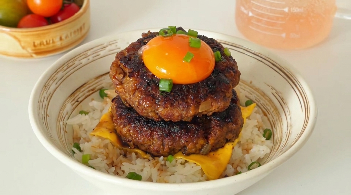 Bowl di Riso Cheeseburger in Stile Giapponese (Loco Moco)