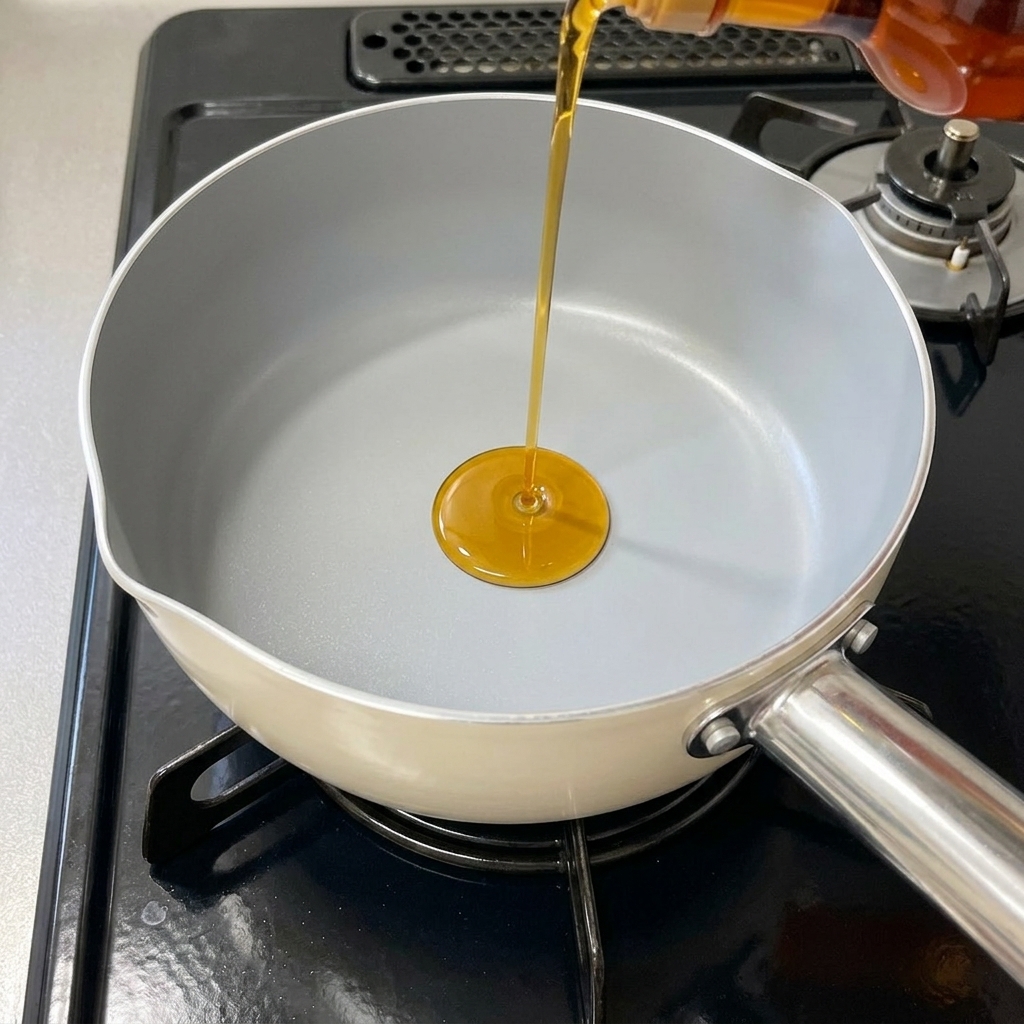 Fette daglio che sfrigolano in una padella con olio caldo.