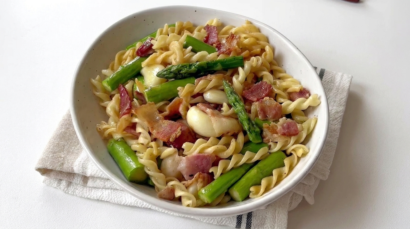 Fusilli con Asparagi e Pancetta