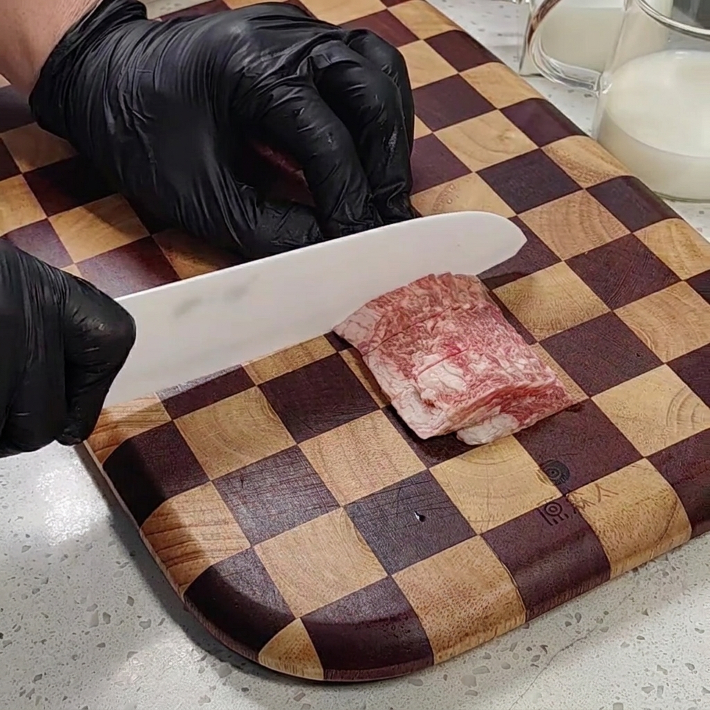 Strisce di pancetta pronte sul tagliere.