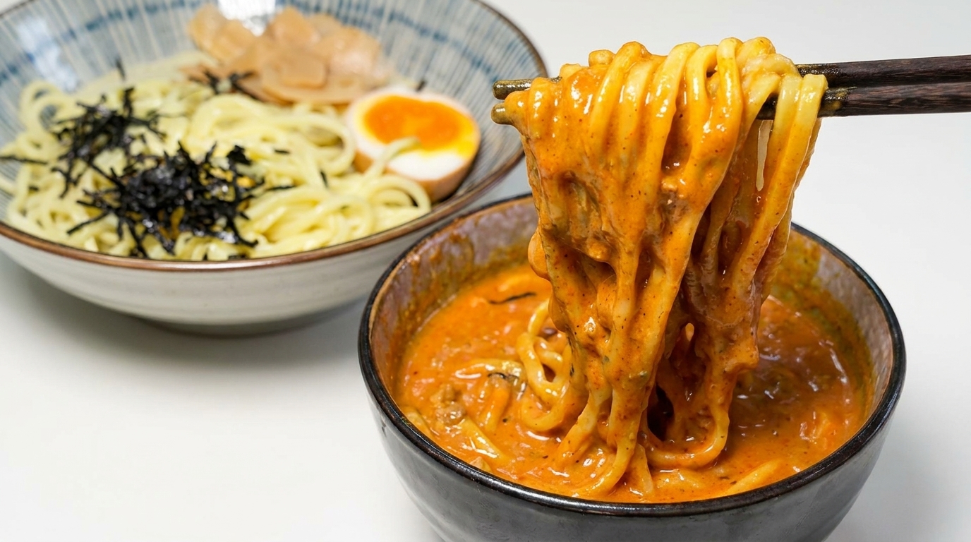 Noodles da Immersione con Salsa Cremosa al Curry e Shacha