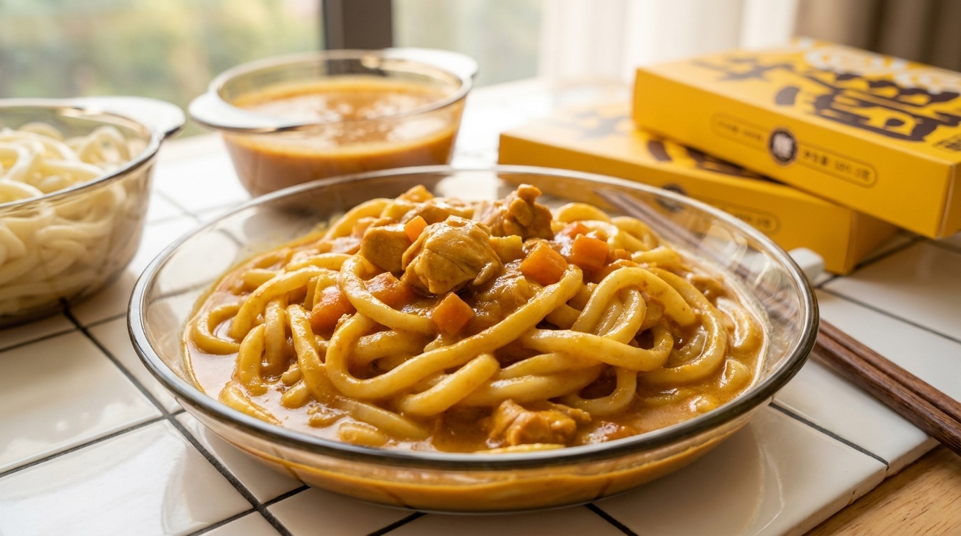Noodles da intingere al pollo al curry e formaggio