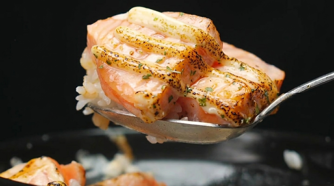 Ciotola di Riso con Salmone e Capesante Scottate in Stile Midnight Diner