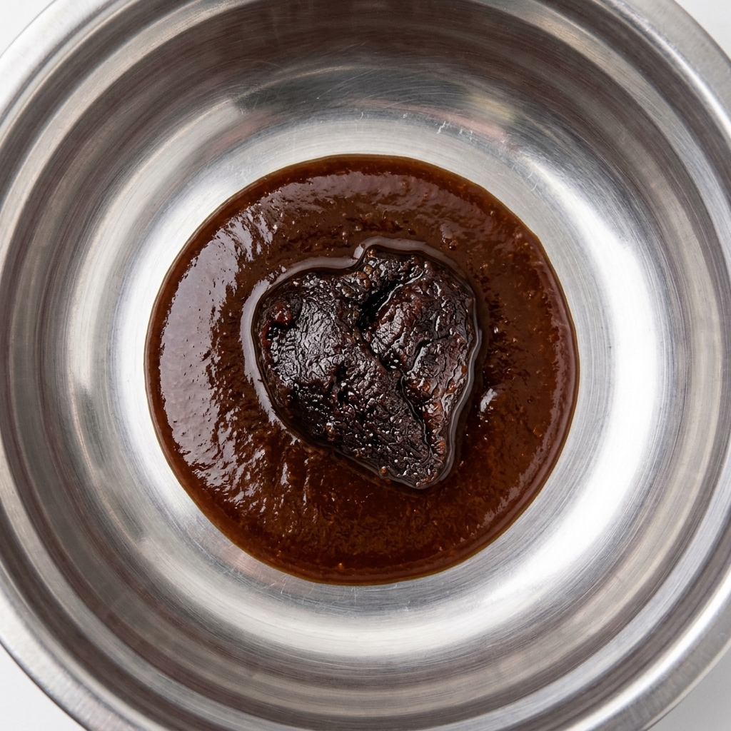 Un composto di varie paste di fagioli in una ciotola mescolato con birra per creare una salsa consistente.