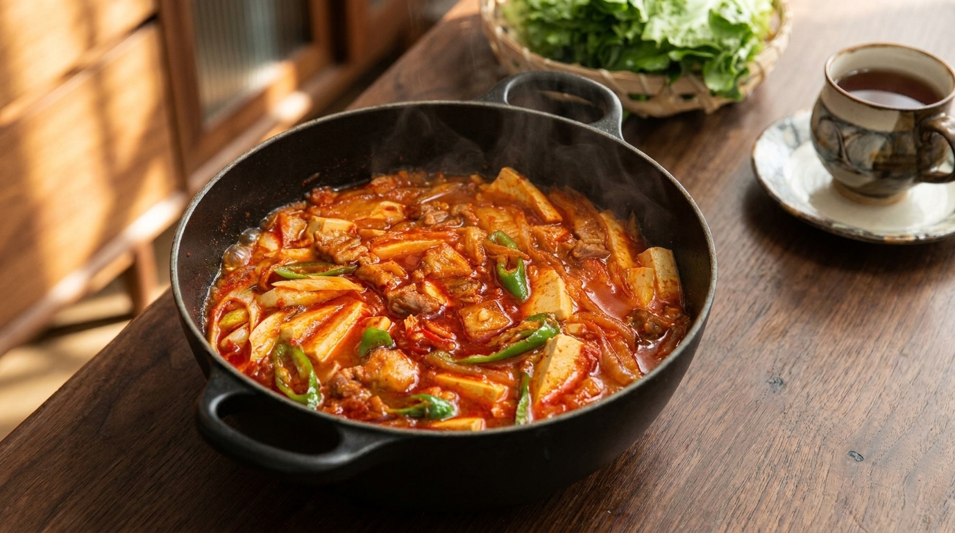 Stufato Coreano Piccante di Maiale e Kimchi con Tofu