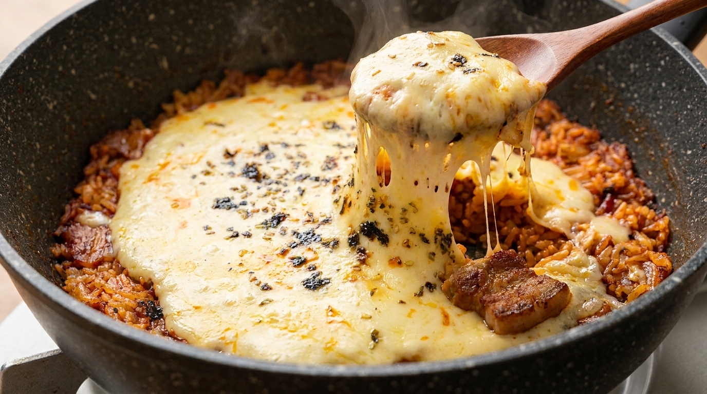 Riso Saltato Coreano con Pancetta, Kimchi e Formaggio