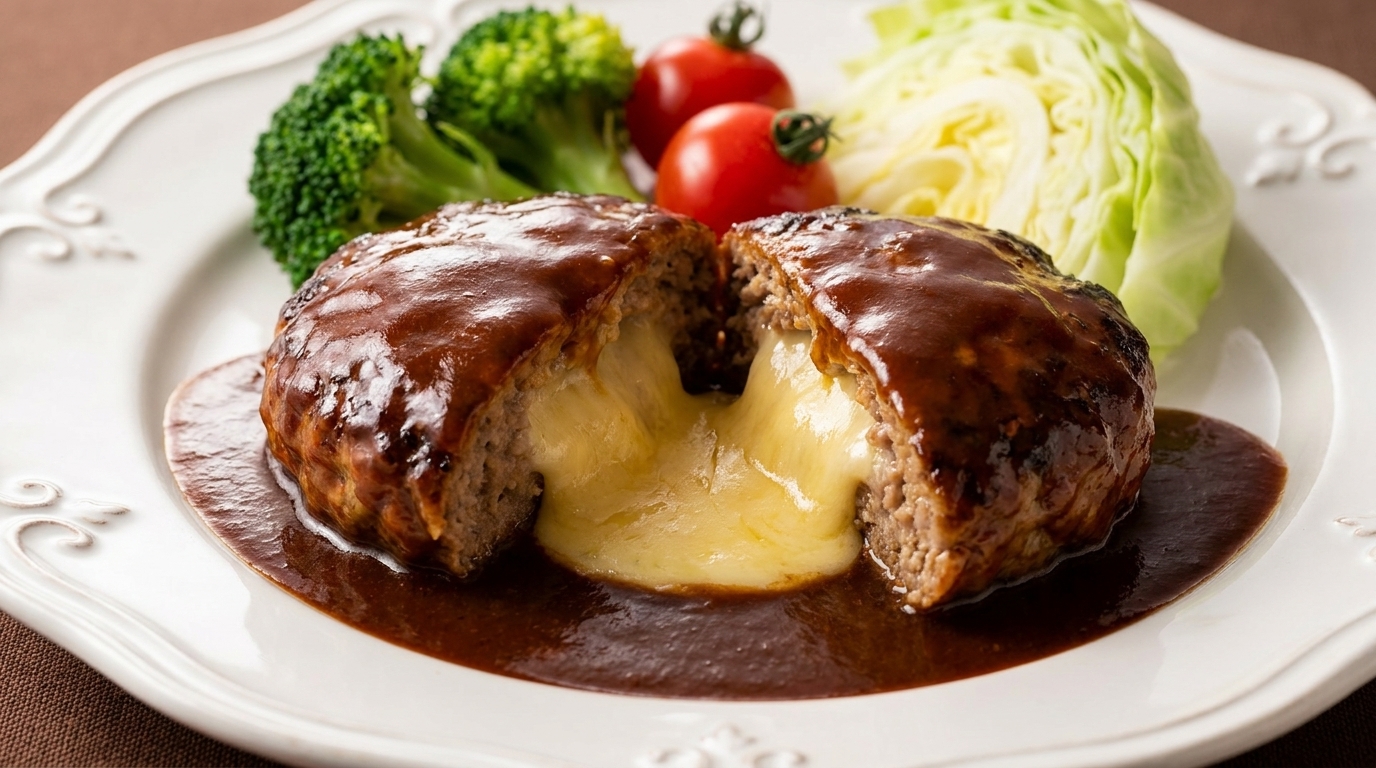 Hamburg Steak Giapponese con Cuore di Formaggio (Hambagu)