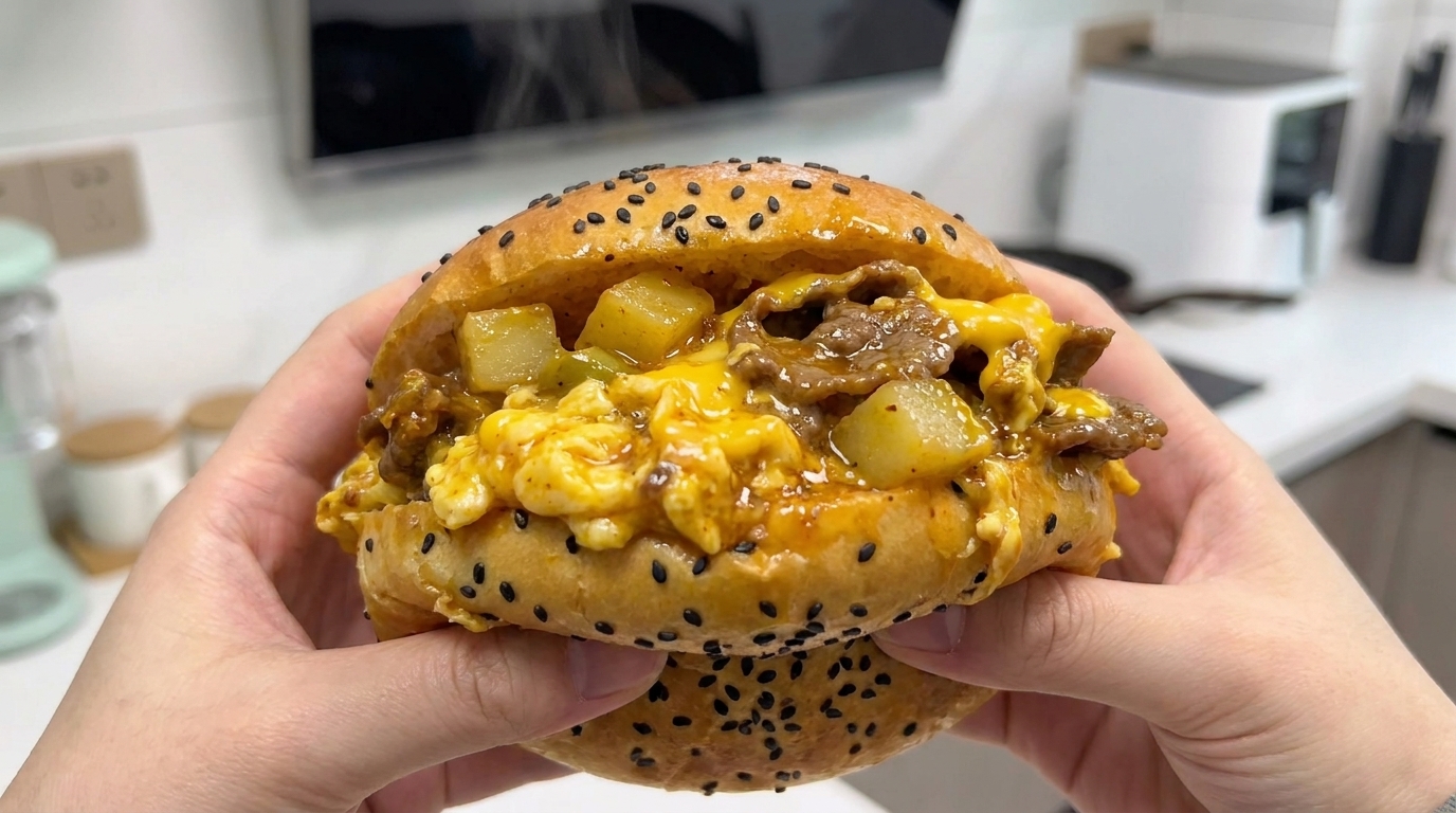 Hamburger in stile cinese con manzo e uova