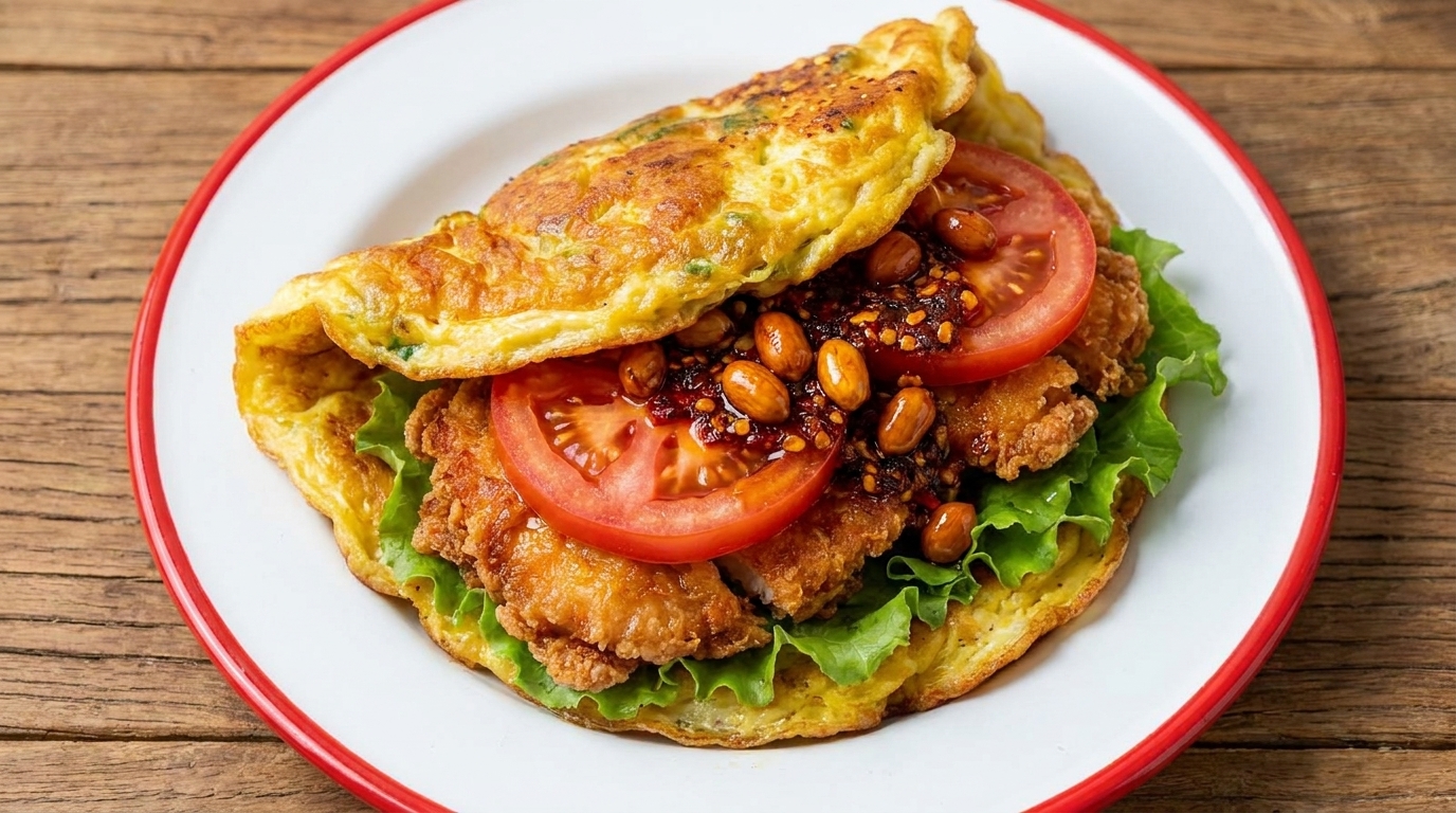 Gustoso Hamburger in Stile Cinese con Omelette