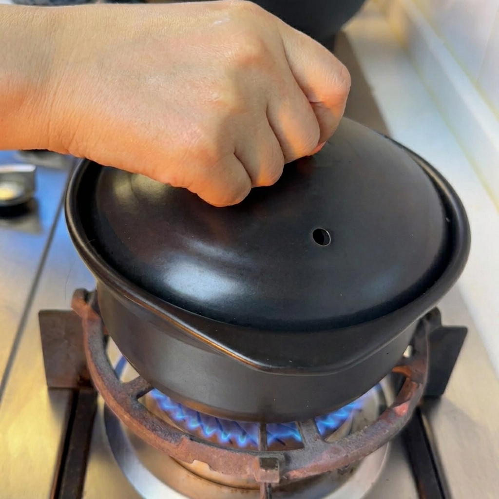 Un mix di miglio, fagioli mung e datteri rossi che sobbolle in una piccola pentola.