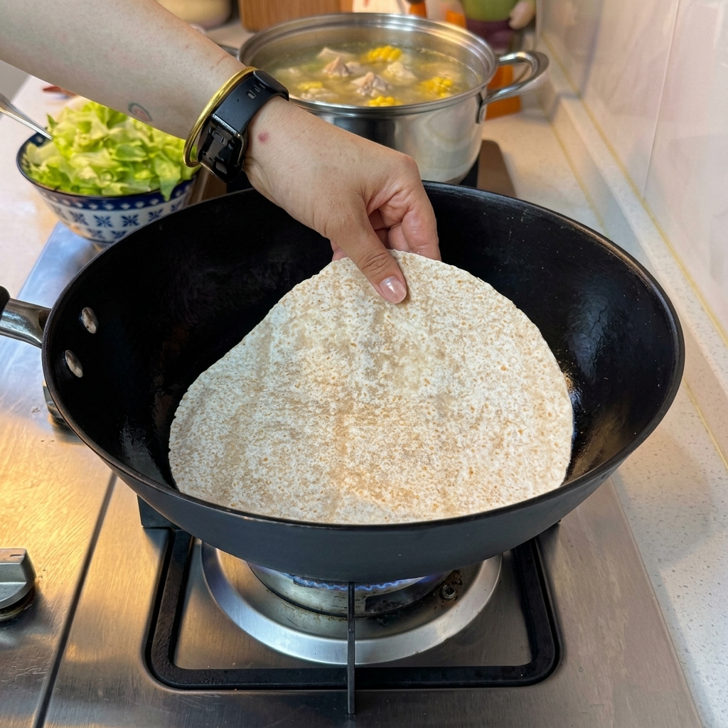 Una tortilla in padella ricoperta da uno strato di formaggio grattugiato.