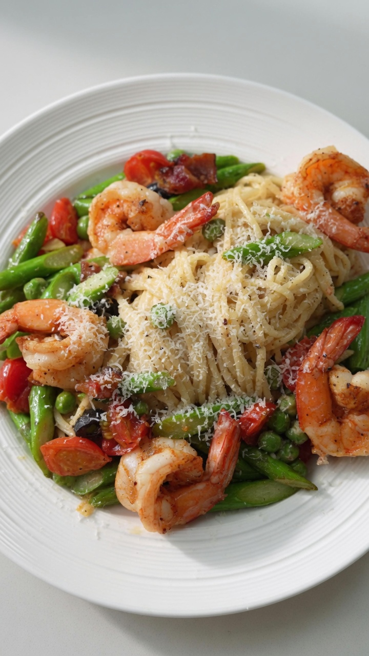 Pasta Cremosa con Gamberi e Asparagi