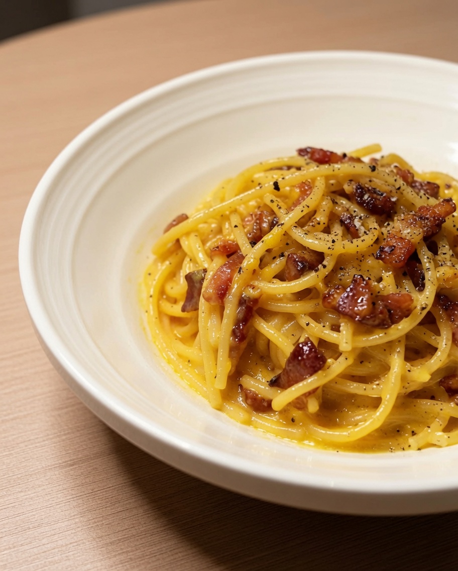 Una montagnetta di formaggio grattugiato posta nel grasso del guanciale allinterno di una padella bianca.