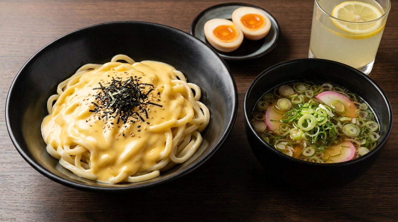 Tsukemen: Noodles con salsa cremosa di formaggio e yuzu