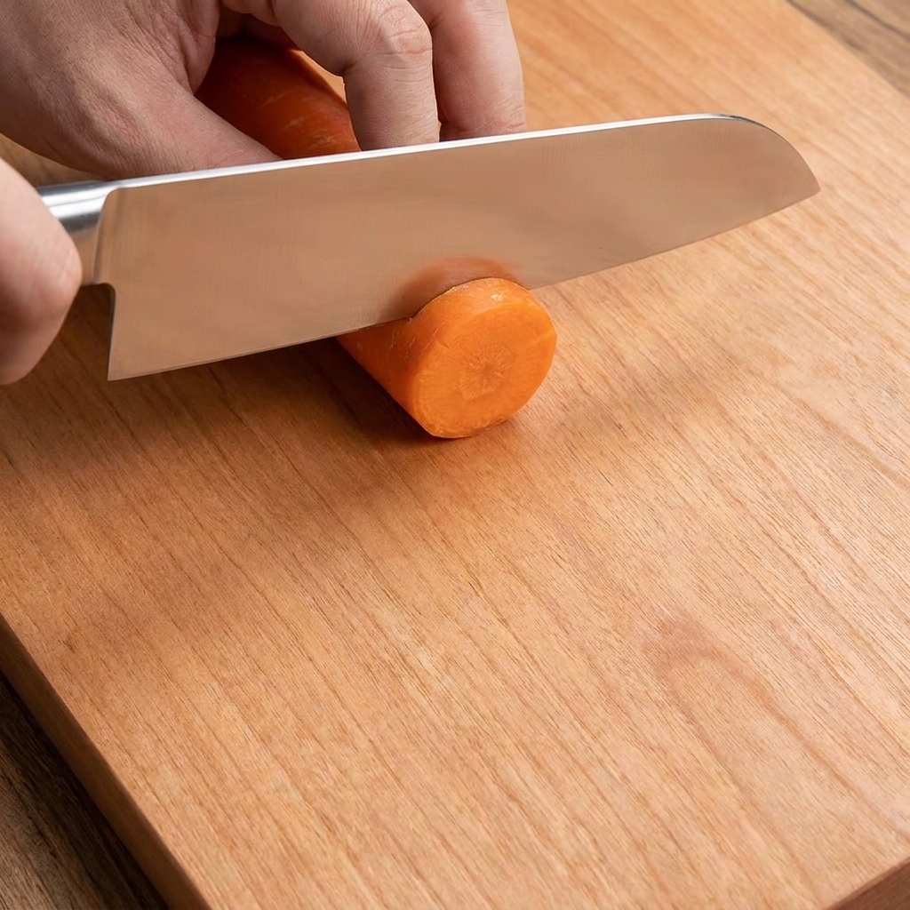 Pezzi di carota pronti su un tagliere di legno.