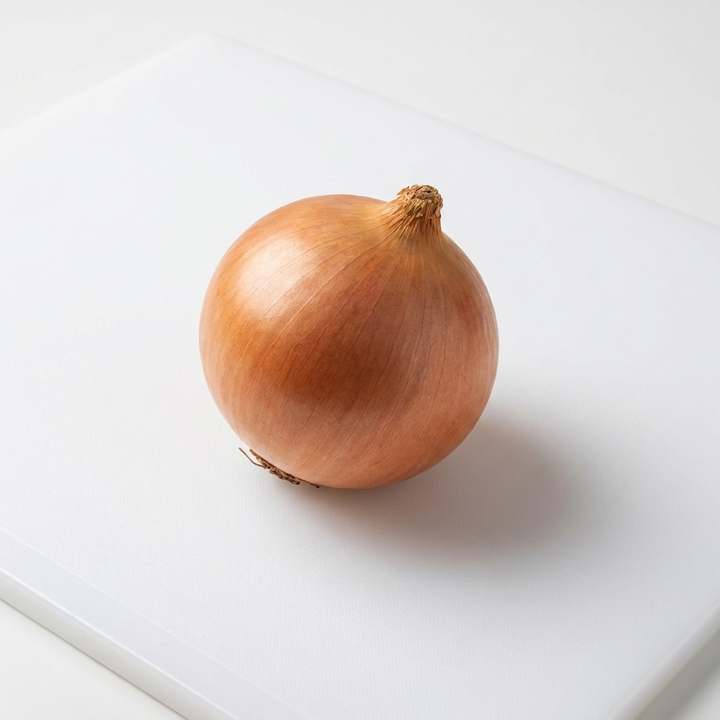 Una cipolla appena tritata su un tagliere bianco.