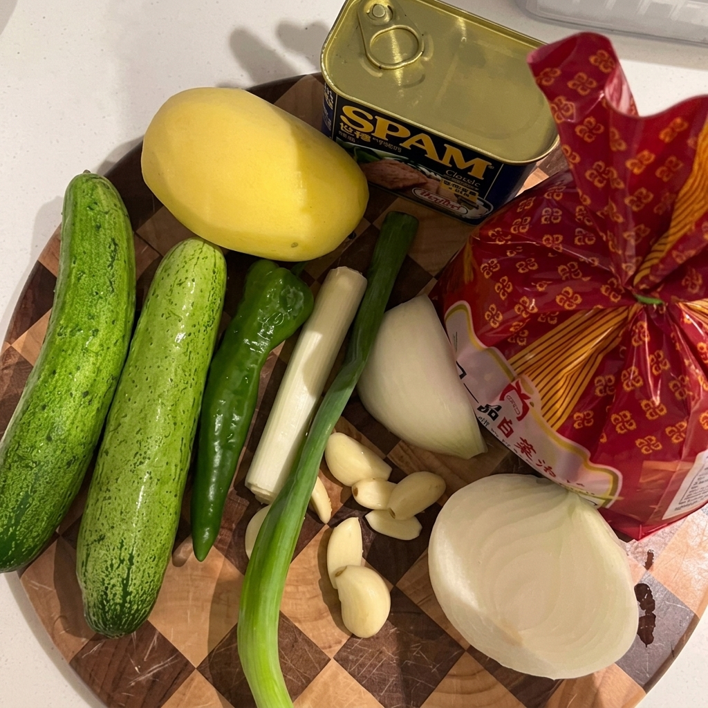 Lo Spam viene schiacciato e saltato in una pentola fino a raggiungere una consistenza dorata.
