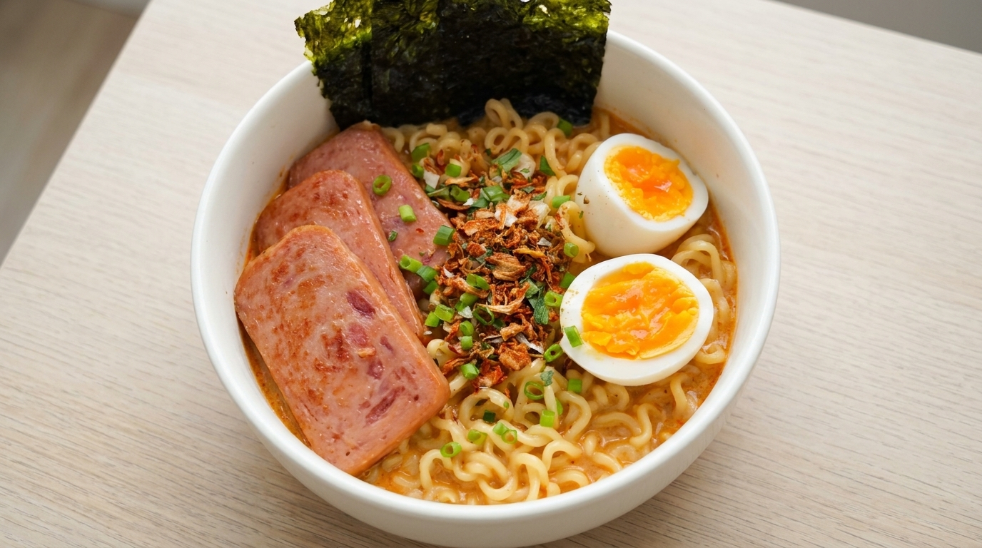 Ramen Istantanei Cremosi e Piccanti con Spam e Uovo
