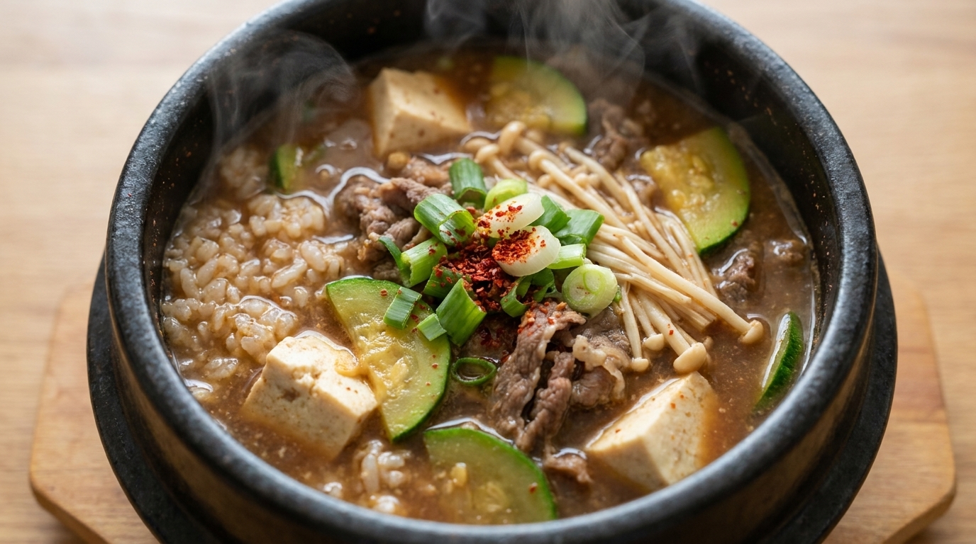 Stufato di Pasta di Soia Coreano con Riso (Doenjang-jjigae Bap)