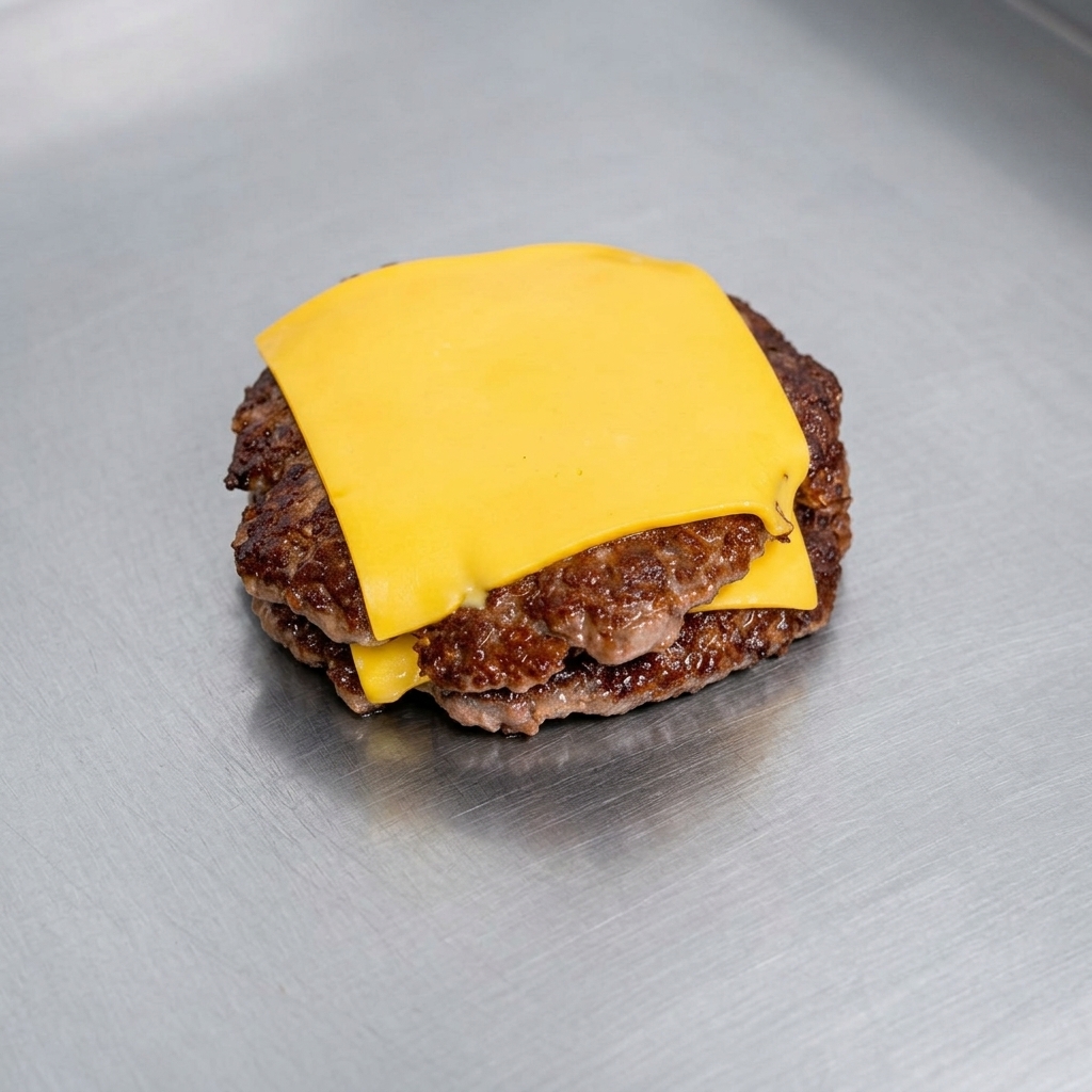 Una mano usa un utensile per spalmare una salsa cremosa sulla superficie di un panino per hamburger tostato dorato.