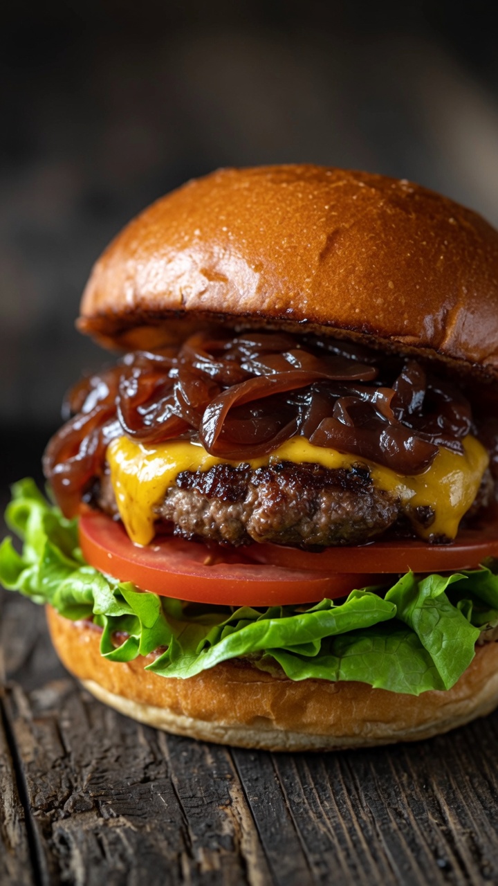 Cheeseburger con Cipolle Caramellate al Vino Rosso