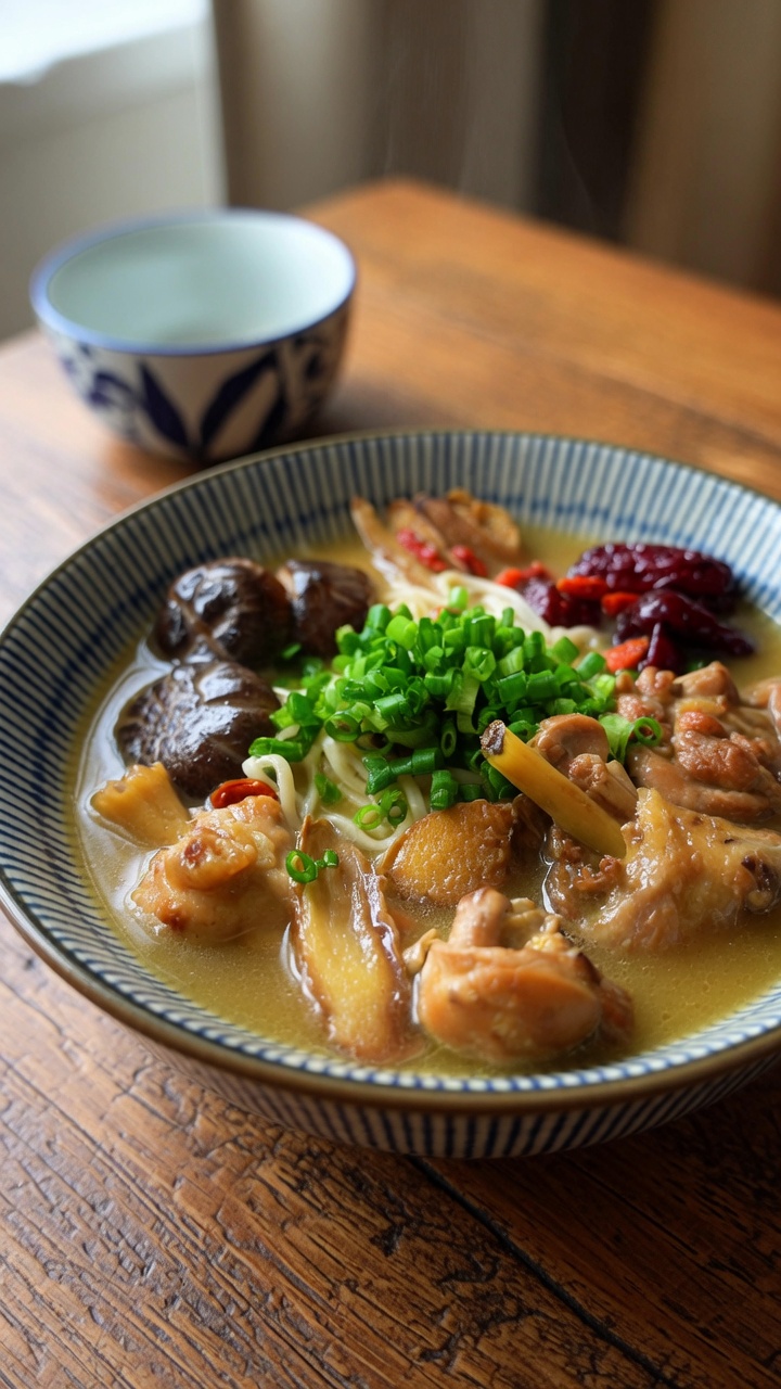 Zuppa Taiwanese di Noodles con Pollo all'Olio di Sesamo