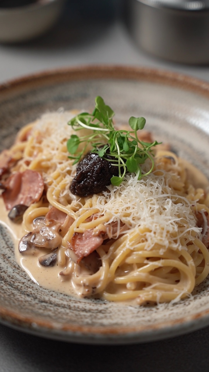 Pasta Cremosa al Tartufo Nero e Pancetta