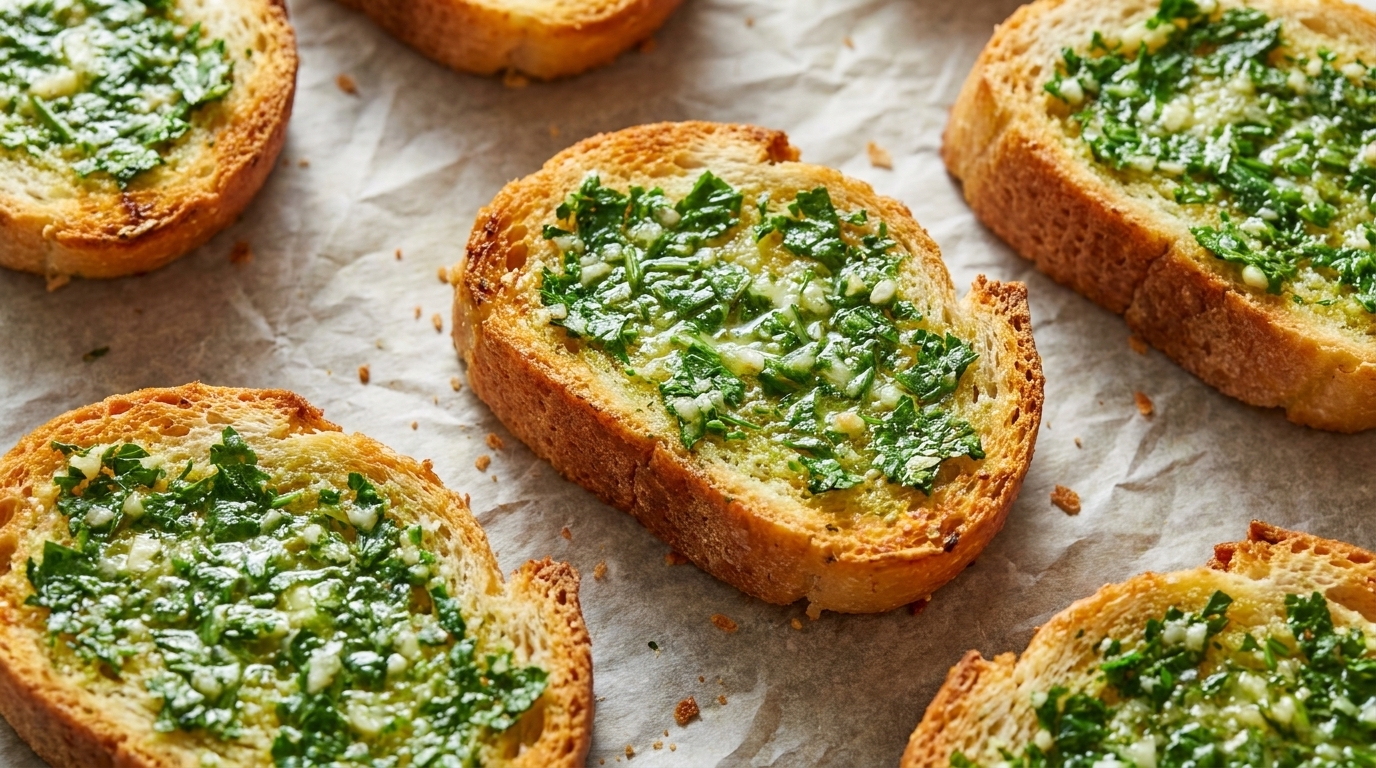 Crostini di Baguette al Prezzemolo Fresco e Aglio