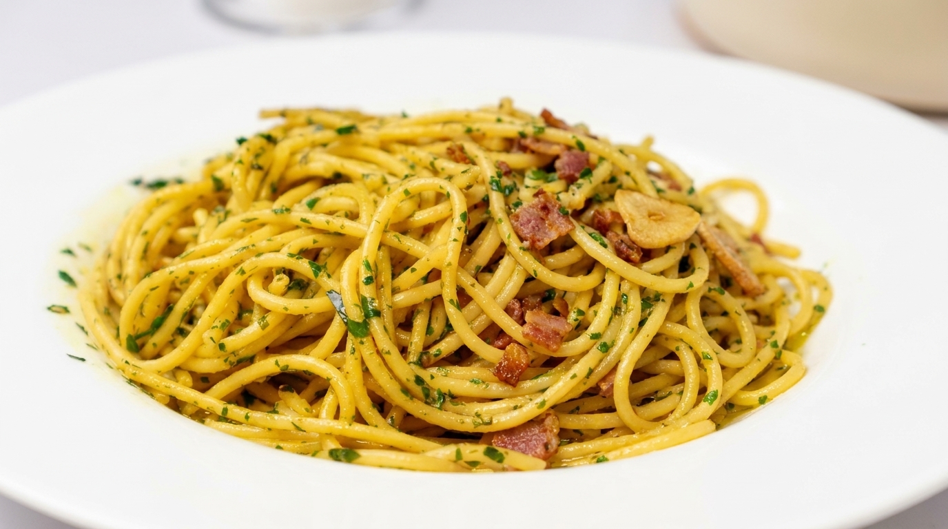Classici Spaghetti Aglio, Olio e Pancetta Croccante