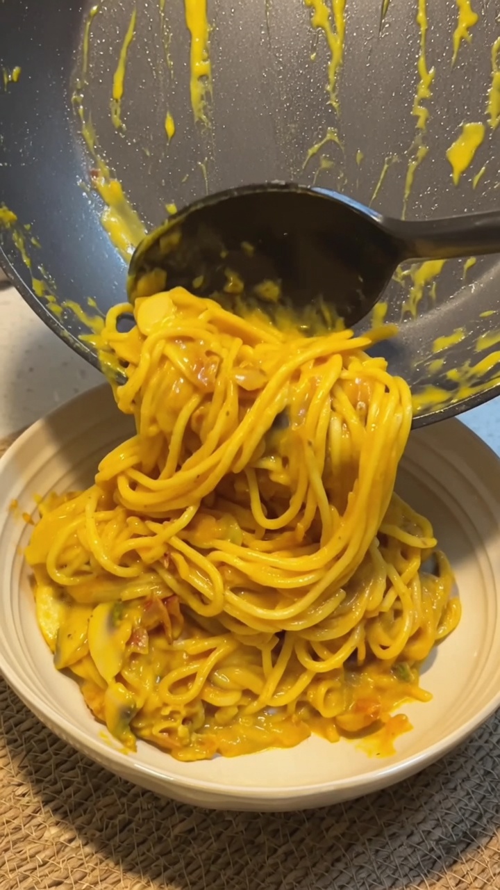 Spaghetti Cremosi alla Zucca, Bacon e Funghi