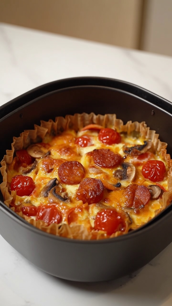 Pizza croccante in friggitrice ad aria con pasta wonton